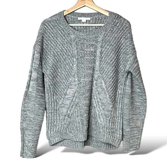DUFFY 100% Merino Wool Grey Chunky Cable Knit Long Sleeve Crew Neck Sweater Sz S - Picture 1 of 8
